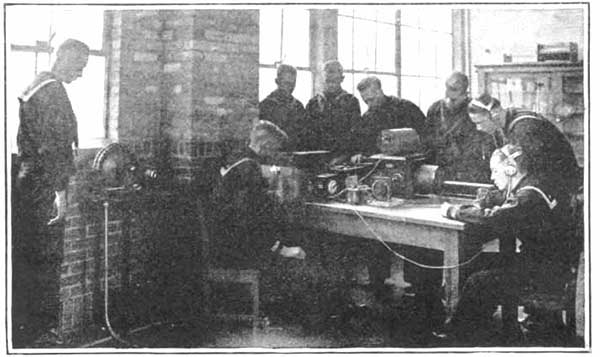 In late 1917, after the U.S. had become involved in the war, naval recruits are instructed in radio operation by a phonograph, at a time when military forces were expanding rapidly and knowledgeable instructors were in short supply. Image: Scientific American, December 29, 1917 War Phonograph 3